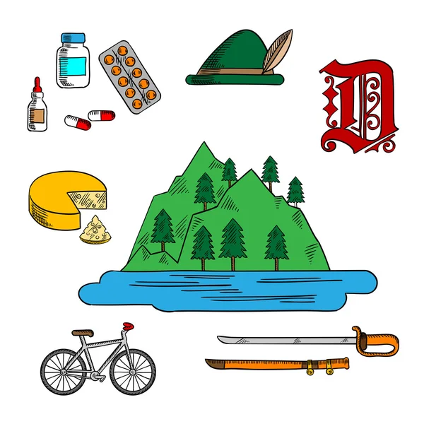 Bavarian and german travel symbols — Stock Vector