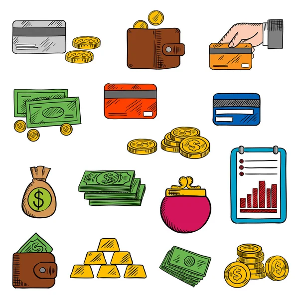 Finance and banking sketched icons — Stock Vector
