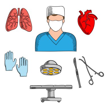 Surgeon profession and medical icons