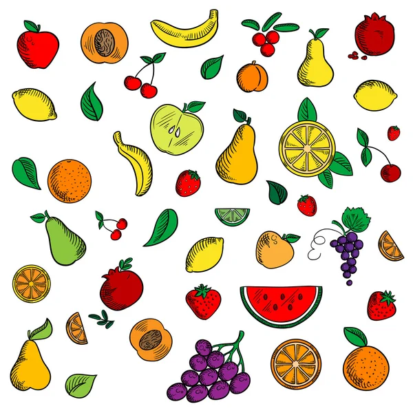 Mogna färska frukter och bär ikoner — Stock vektor