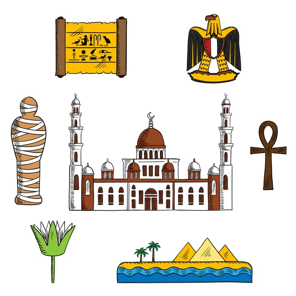 Iconos y símbolos del antiguo Egipto — Vector de stock