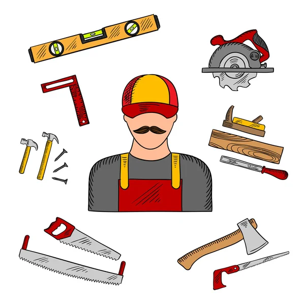 Carpenter profession and tools icons — Stock Vector