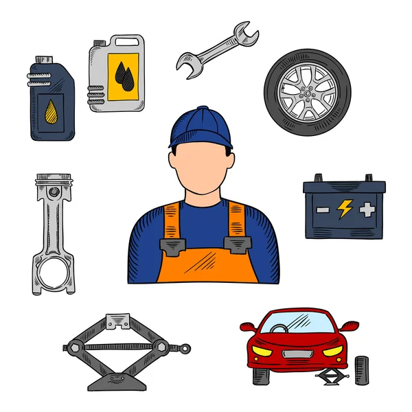 Mechanic and car service icons — Stock Vector