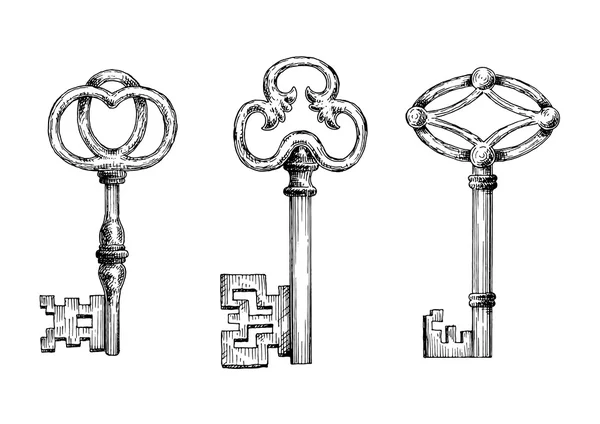 Grabado de bocetos de llaves medievales — Vector de stock