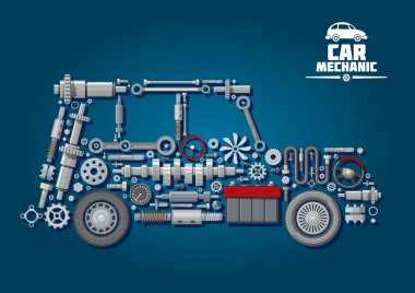 Car silhouette with details and wheels clipart