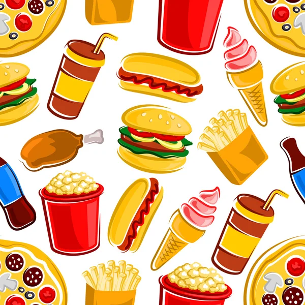 Fast food, bebidas e padrão de sobremesa — Vetor de Stock