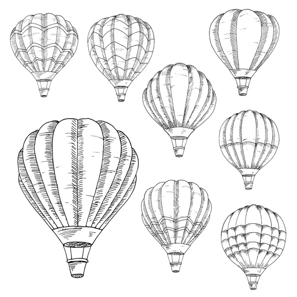 Flying hot air balloons sketches — Stock Vector