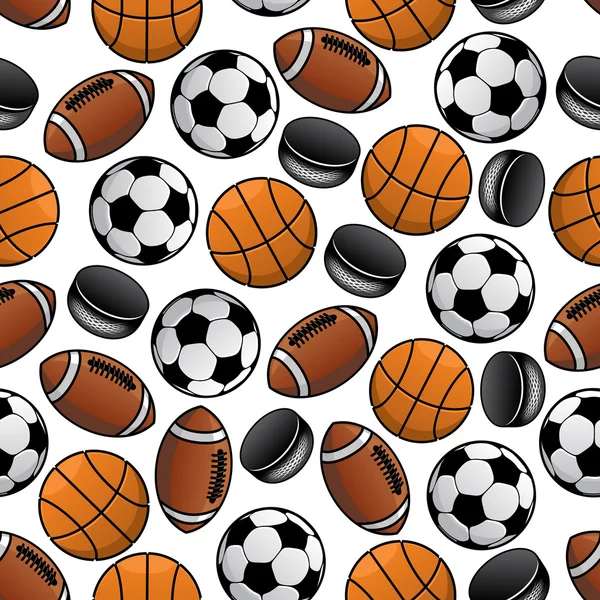 Sports balls and pucks seamless pattern — Stock Vector