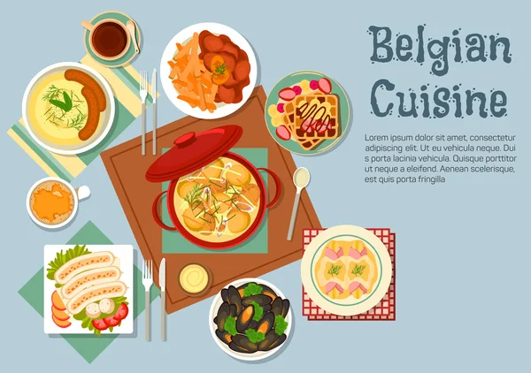 Belgische keuken populaire nationale gerechten — Stockvector