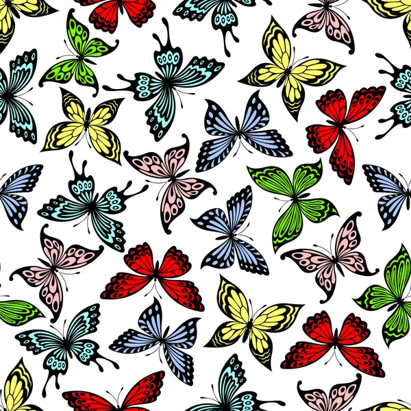 Mariposas voladoras insectos patrón sin costuras — Vector de stock