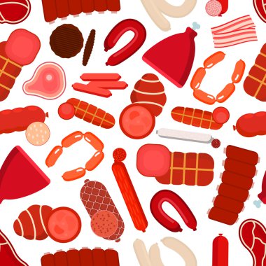 Meat and sausages seamless pattern