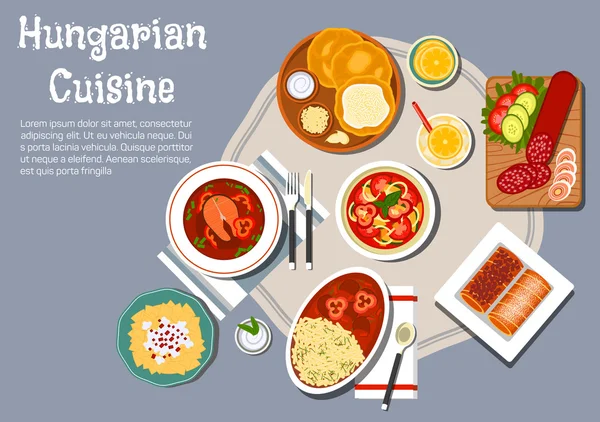 Ensemble de plats de cuisine nationale hongroise — Image vectorielle