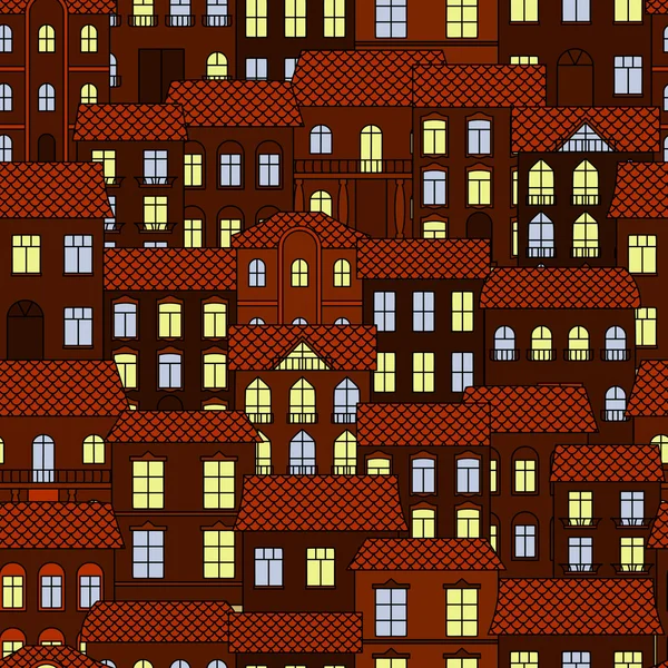 Modèle sans couture de ville nocturne européenne — Image vectorielle