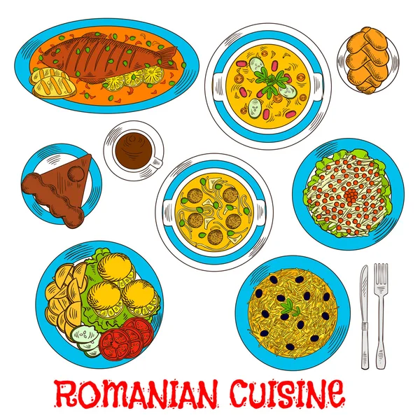 Σκίτσα της ρουμανικής κουζίνας πιάτα — Διανυσματικό Αρχείο