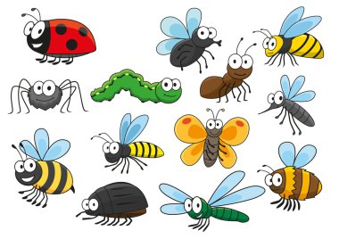 Colorful cartoon smiling insects characters clipart