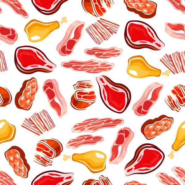 Fresh meat products seamless pattern — Stock Vector