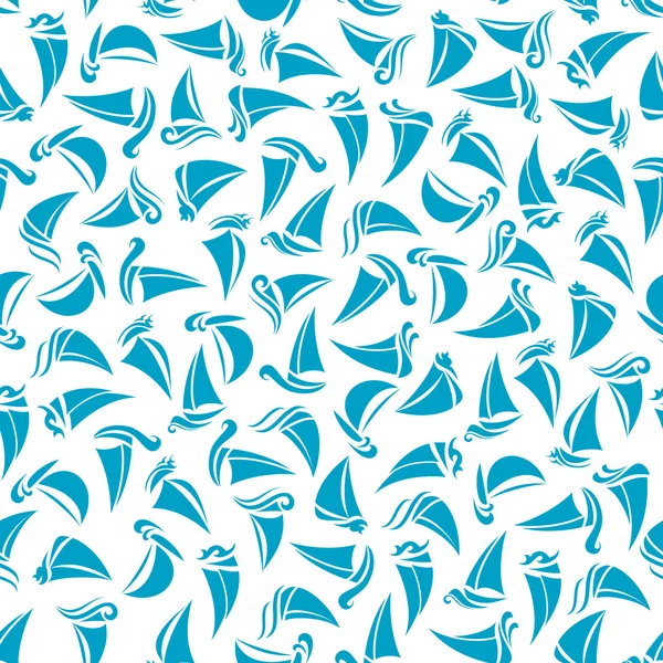 Nahtloses Muster mit blauen Segelbooten — Stockvektor