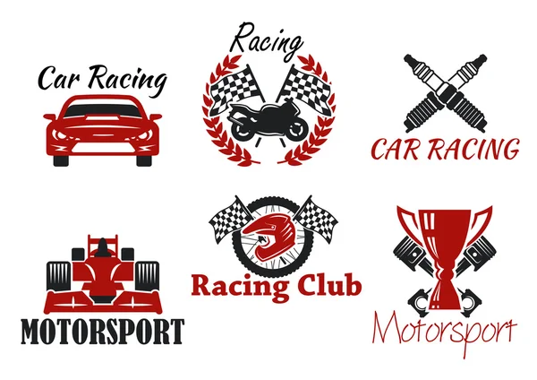 Sportowe ikony sportów motorowych i wyścigów — Wektor stockowy