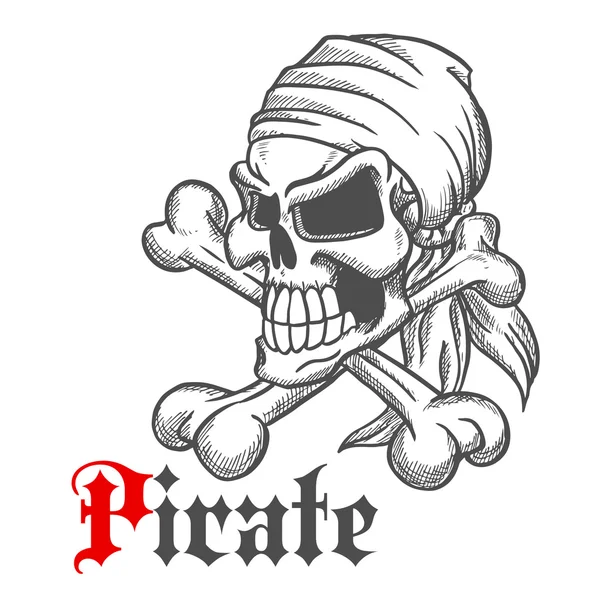 Pirate skull sketch with crossbones — Stockvector