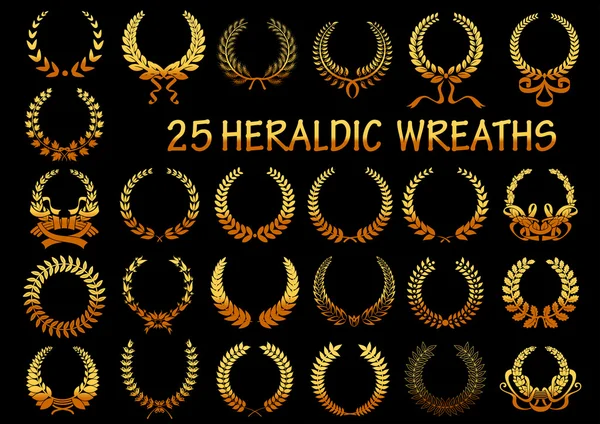 Heraldic golden laurel wreaths icons — Stock Vector