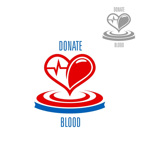 Сердце с каплей крови и символом сердцебиения — стоковый вектор