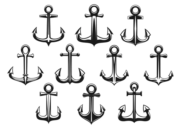 Retro Marine gevulde ankers pictogrammen — Stockvector