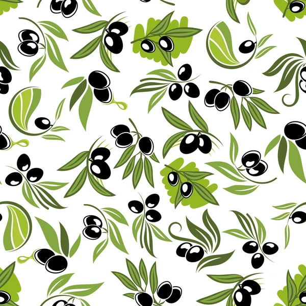 Olive fruits on branches seamless pattern — Stock Vector