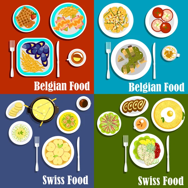 Cocina suiza y belga — Vector de stock