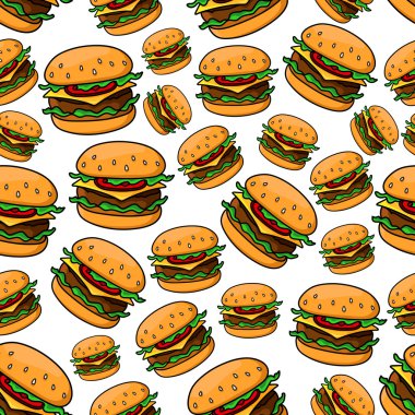 Seamless pattern with tasty cheeseburgers