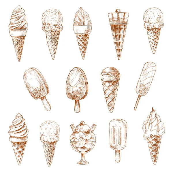 Helados postres bocetos aislados — Vector de stock