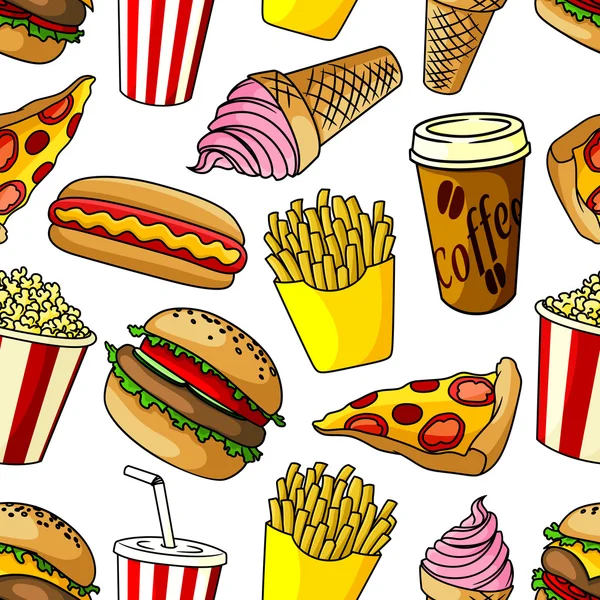 Fast food snacks seamless pattern — Stock Vector