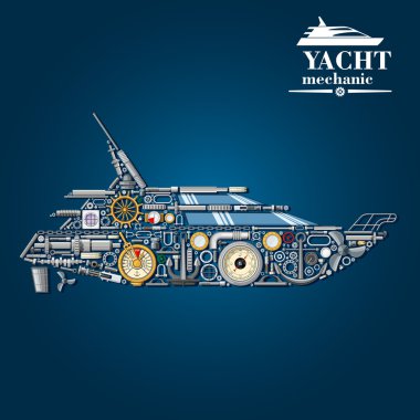 Yacht mechanics icon of motor boat from parts