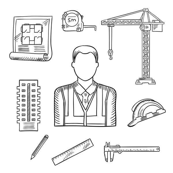 Croquis professionnels du constructeur ou de l'ingénieur — Image vectorielle