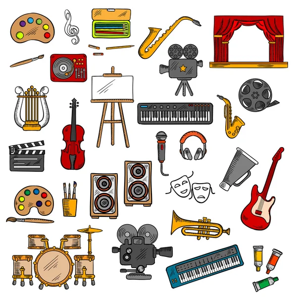 Iconos de música, bellas artes, cine y teatro — Vector de stock