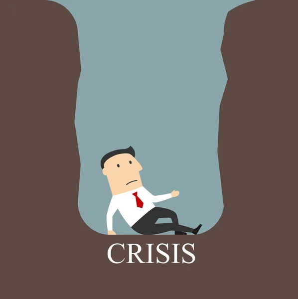 Homme d'affaires en faillite assis dans une fosse de crise — Image vectorielle