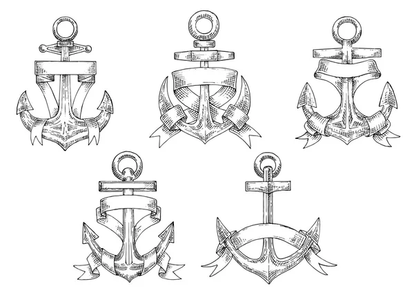 Ancrages marins héraldiques avec rubans — Image vectorielle