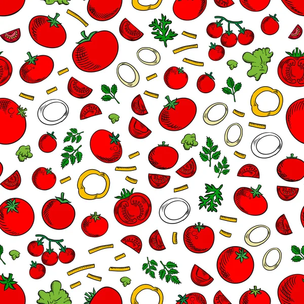 Sömlösa tomater grönsaker och örter mönster — Stock vektor
