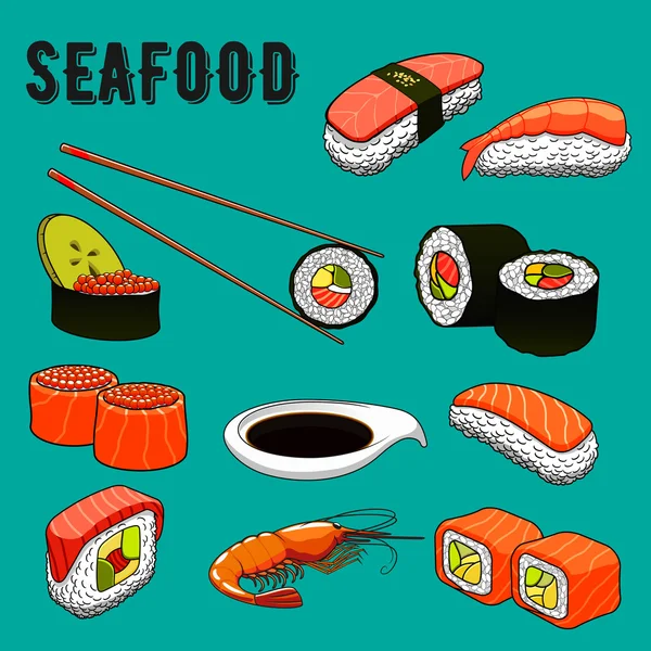 Traditional japanese seafood sushi icon — Stock Vector