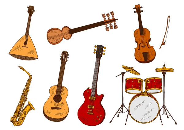 Instrumentos musicales clásicos y étnicos — Vector de stock