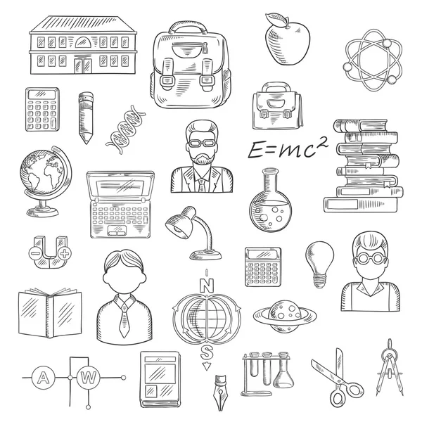 School and education sketch icons — Wektor stockowy