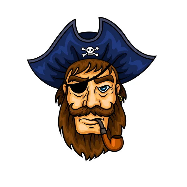 Capitán pirata de dibujos animados con pipa humeante — Vector de stock