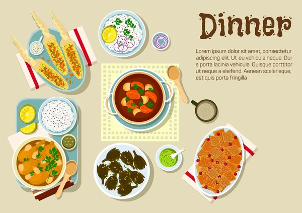 Fresco preparado fin de semana cena icono plano — Vector de stock