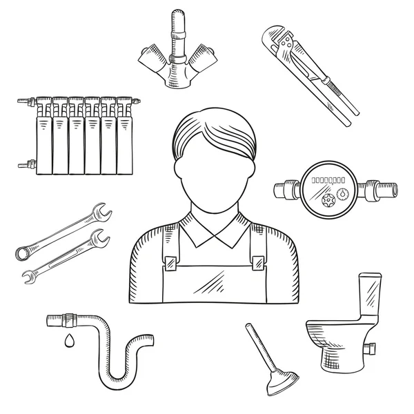 Plumber man and sanitary engineering — Stock Illustration Plumber man and sanitary engineering Royalty Free Stock Illustrations