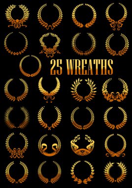 Golden laurel wreaths with ribbons heraldic icons clipart