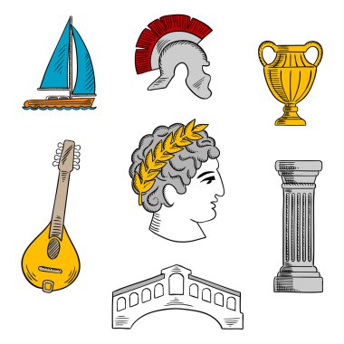 Attractions of Italy sketch for tourism design clipart