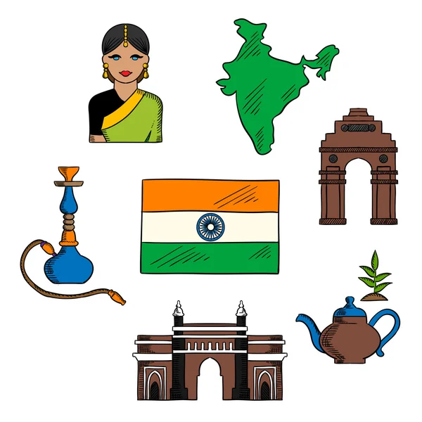 Vítejte v Indii barevná skica pro cestování design — Stockový vektor