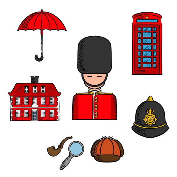 Туристичні пам'ятки Лондона кольоровий ескіз — стоковий вектор