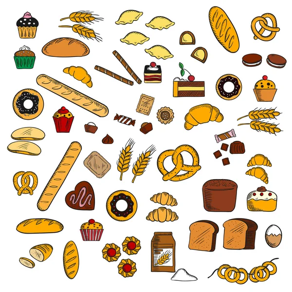 Panadería, pastelería, bocetos de productos de confitería — Vector de stock