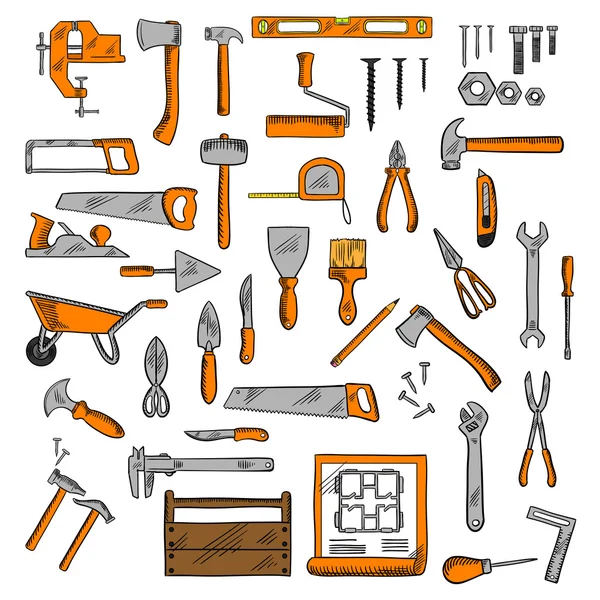 Sketched tools for building, carpentry, shoemaking — Stock Illustration Sketched tools for building, carpentry, shoemaking Royalty Free Stock Illustrations