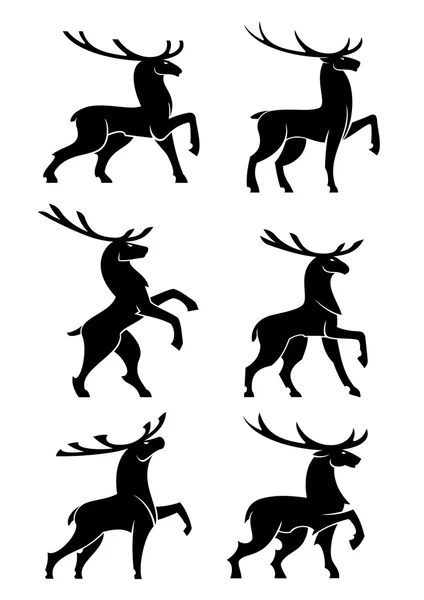 Wild bull elks or deers black silhouettes — Stock Vector